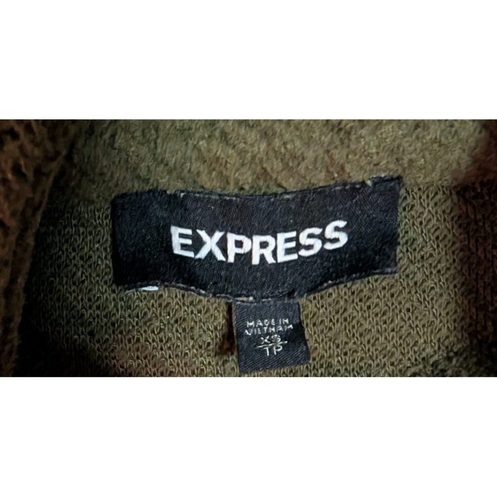Express Olive Green Teddy Fleece Open-Front Cardigan‎ Jacket XS Petite Cozy - Picture 2 of 3